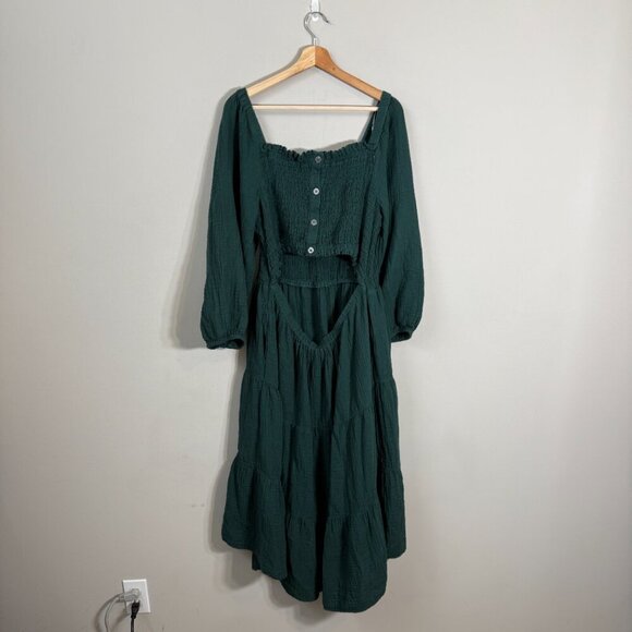 BeachLunchLounge Gauzy Smocked Cut Out Tiered Midi Dress Women's XL Green Flowy - Picture 5 of 16